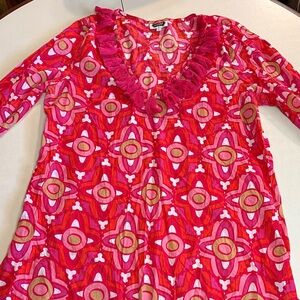 MudPie LS Pink Swimsuit Coverup w/ Pink Tassels Size Large